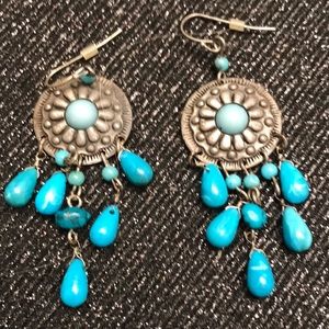 Brass Turquoise Beaded Chandelier Earrings